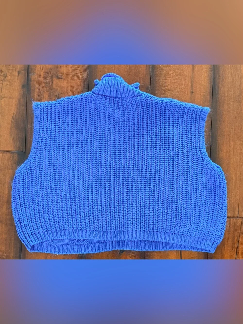She + Sky Bright Royal Blue Cable-Knit Turtleneck Sweater Vest